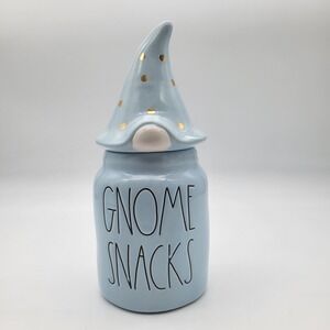 Rae Dunn Gnome Snacks Jar Light Blue Ceramic Covered Treat Storage
